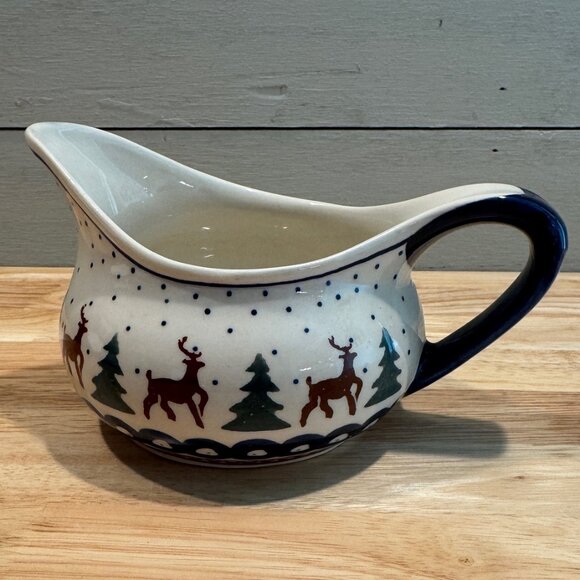 Vintage Boleslawiec Polish Pottery Gravy Boat Handmade in Poland 4" X 7" - Picture 1 of 6